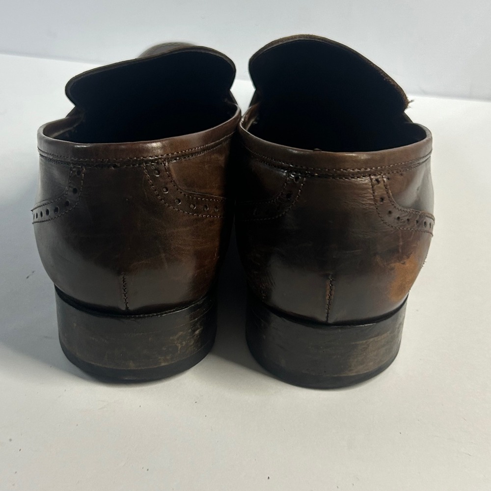 To Boot New York Brown Leather Penny Loafers Mens 11 Made in Italy Brogue Detail - Picture 6 of 8